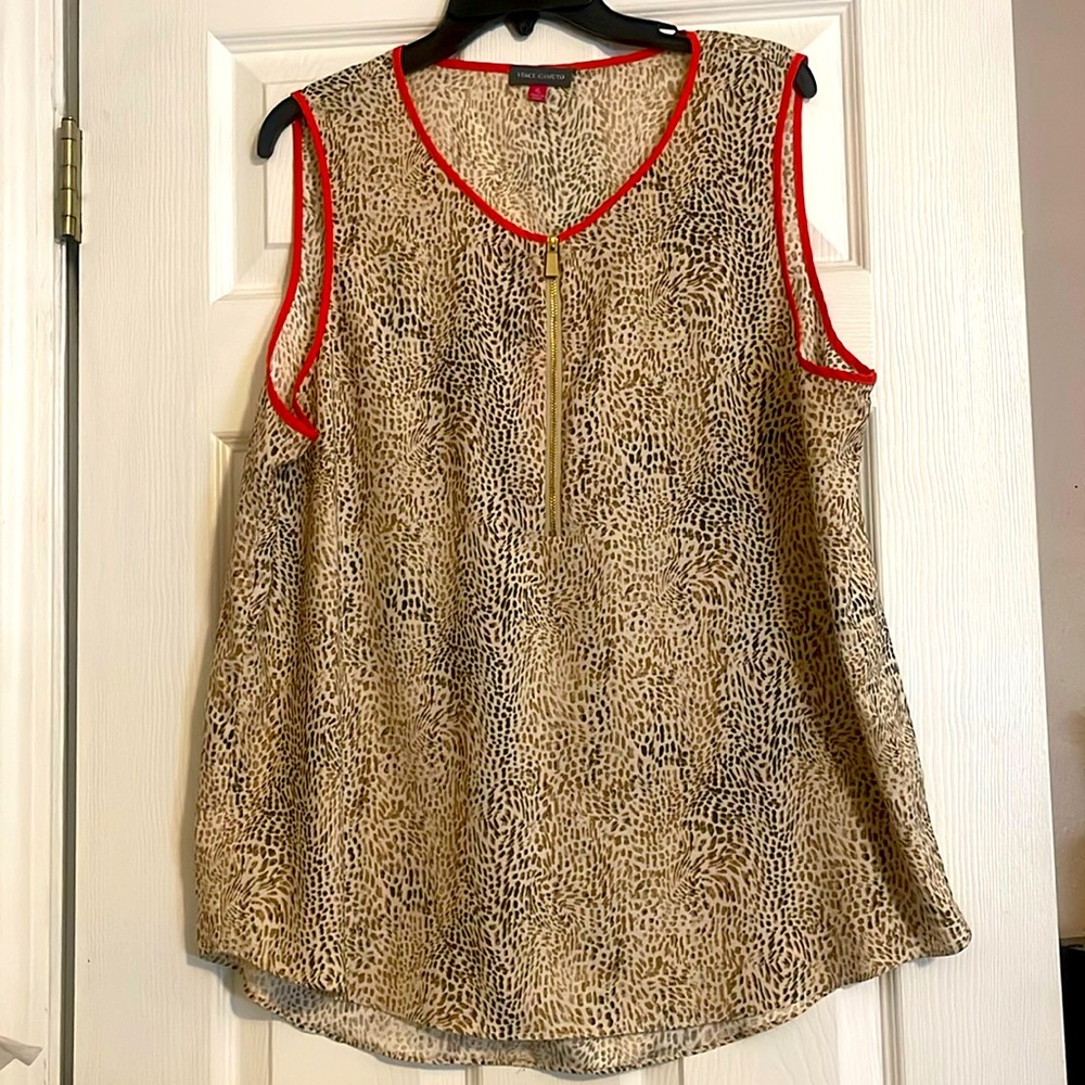 Vince Camuto Animal Print Sleeveless Pullover Shirt Size XL Silk